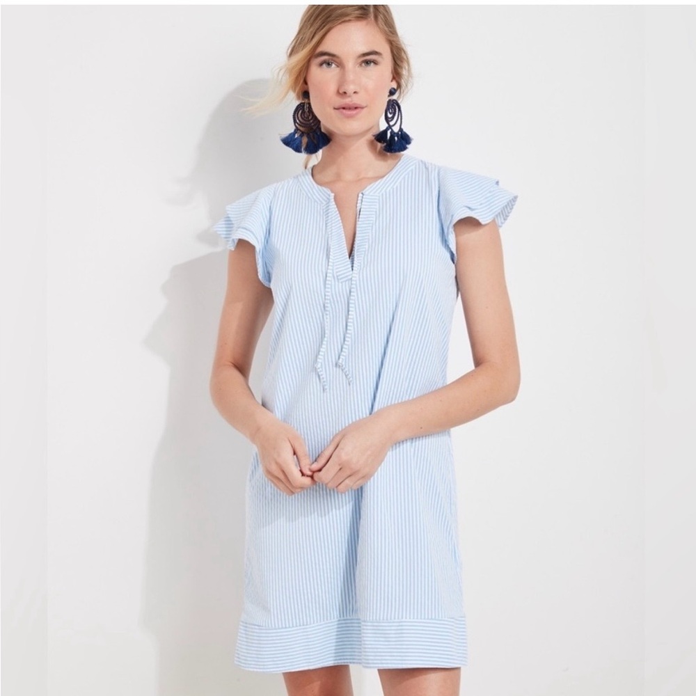 Vineyard Vines NWT Harbor Flutter Tunic Dress Blue White Seersucker size small.